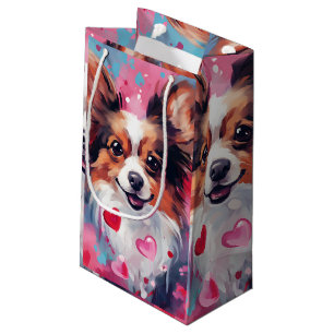 Papillon dog Valentines day Small Gift Bag