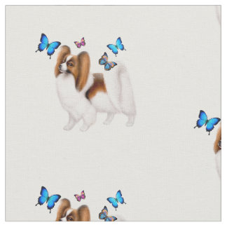 Papillon Dog with Butterflies Cotton Fabric