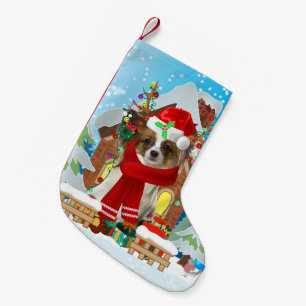 Papillon dog with Christmas gifts Small Christmas Stocking