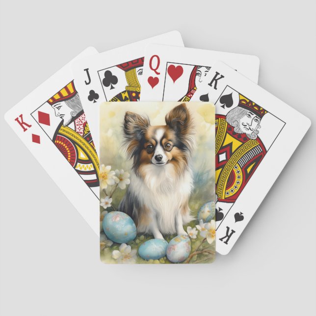 Papillon Dog with Easter Eggs Holiday Playing Cards (Back)