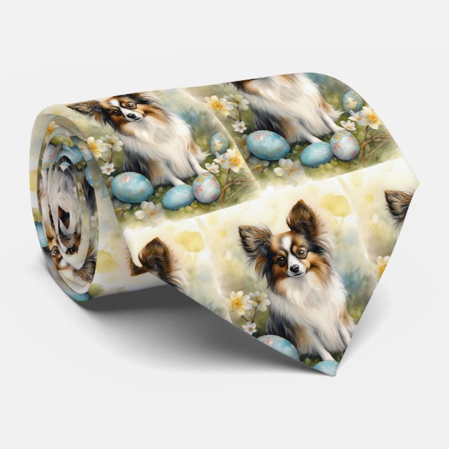 Papillon Dog with Easter Eggs Holiday Tie (Rolled)