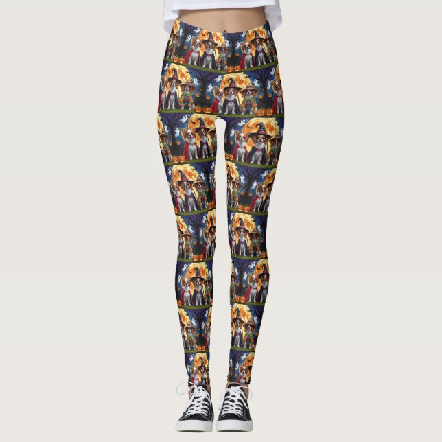 Papillon Dogs Pumpkin Halloween Funny  Leggings (Front)