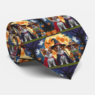 Papillon Dogs Pumpkin Halloween Funny Tie