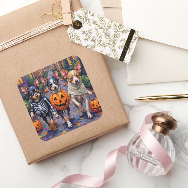 Papillon Dogs Trick-or-Treating Halloween Costumes Square Sticker (Gifting)