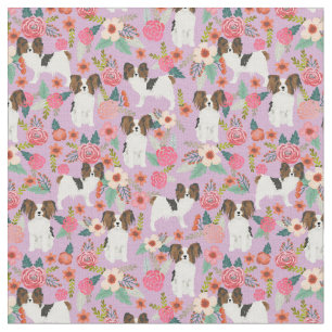 papillon dogs vintage floral purple fabric