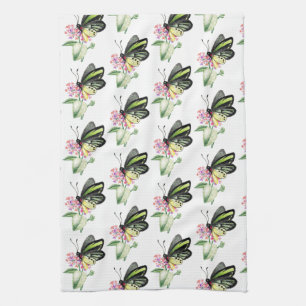 Papillon d'oiseau vert serviette de cuisine Imprim