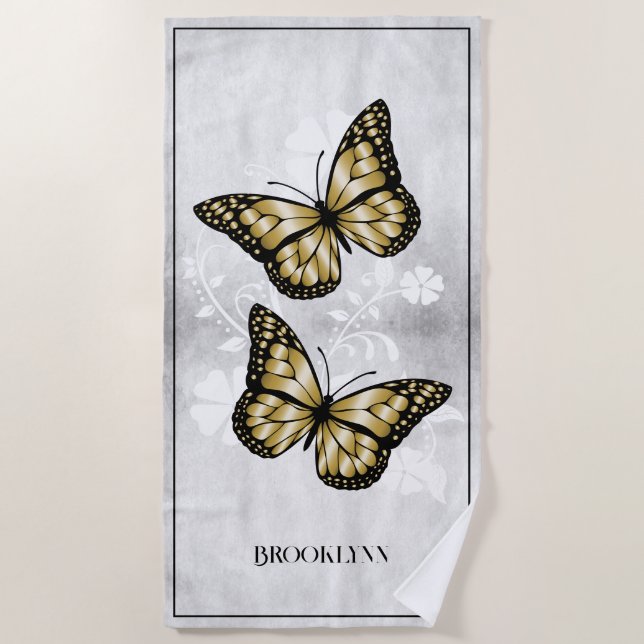Papillon d'or Floral Beach serviette (Devant)