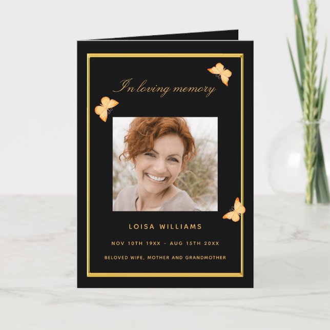 Papillon d'or noir photo programme funéraire (Devant)