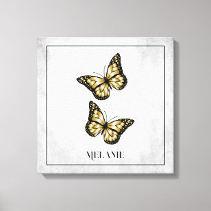 Papillon d'or toile florale Impression