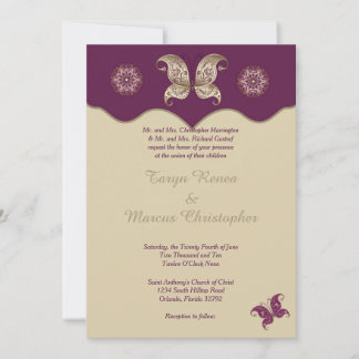 Papillon d'or violet 5x7 Faire-part de mariage
