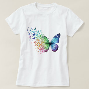 🦋🌈Papillon éclatement de couleur T-Shirt pour fe