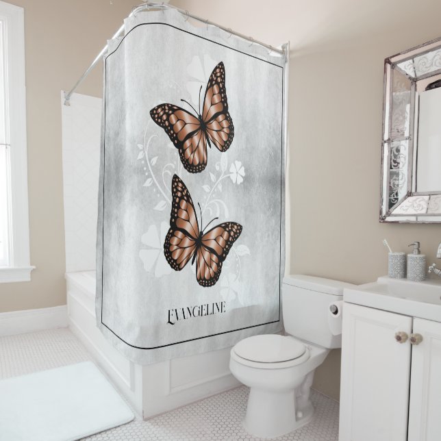 Papillon en cuivre Rideau de douche fleurie (En situation)