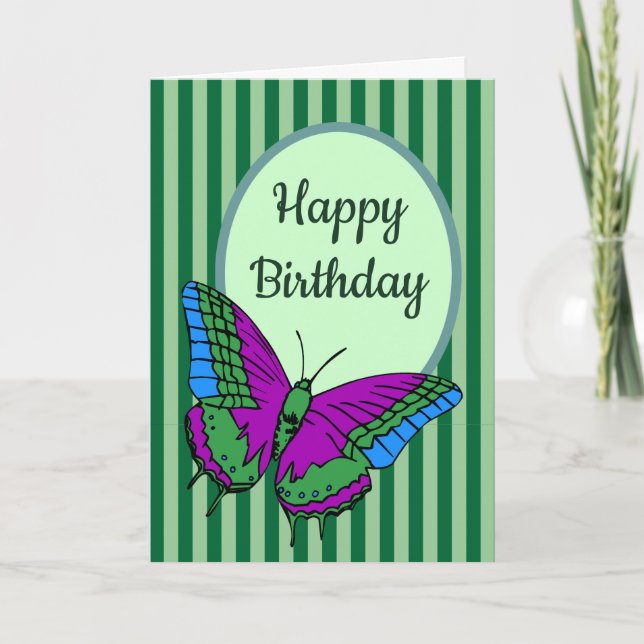 Papillon et carte d'anniversaire à rayures vertes (Devant)