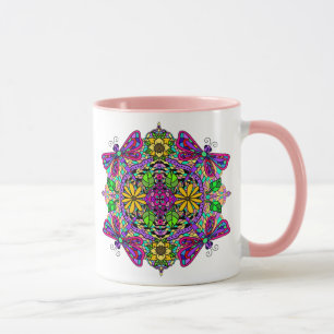 Papillon et fleurs Mandala Mug