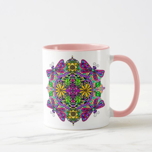 Papillon et fleurs Mandala Mug (Droite)