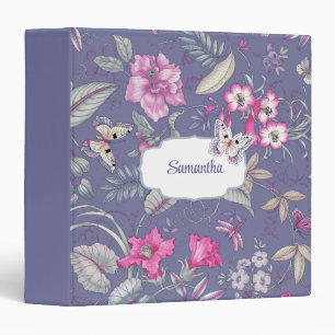 Papillon et fleurs Nom personnalisé Classeur cadea