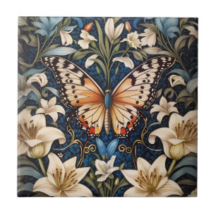 Papillon et Lilies Carreaux en céramique botanique
