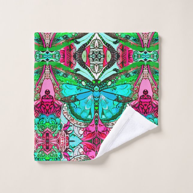 Papillon et Médaillon Motif Batik Turquoise (Gant de toilette)