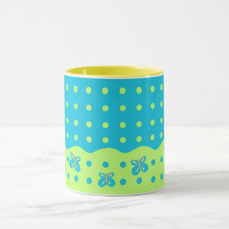 Papillon et points Mug bleu vert