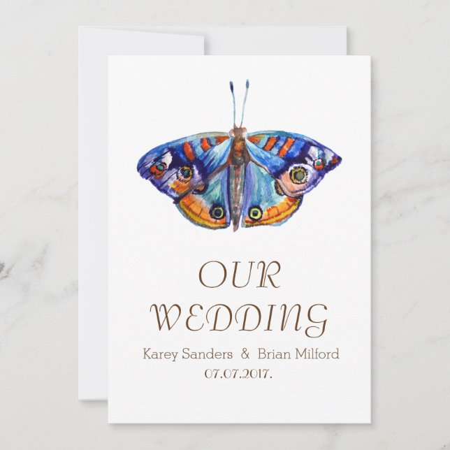 Papillon, faire-part de mariage rustique de toile (Devant)