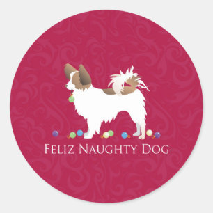 Papillon Feliz Naughty Dog Christmas Classic Round Sticker