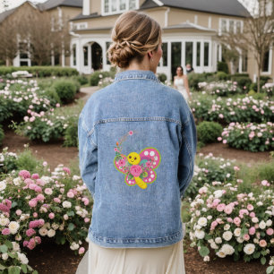 Papillon floral de la veste Denim