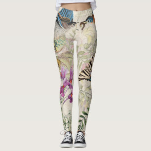 Papillon floral Legging d'oiseaux d'oiseau bleu