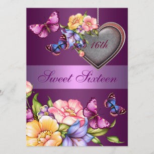 Papillon floral pourpre doux16 Invitation d'annive