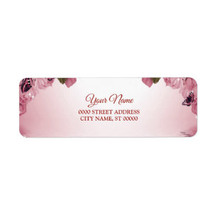 Papillon Floral Rose Adresse de Retour de Mariage