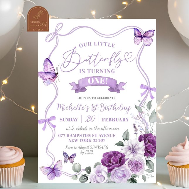 Papillon floral violet Lilac Invitation d'annivers (Créateur téléchargé)
