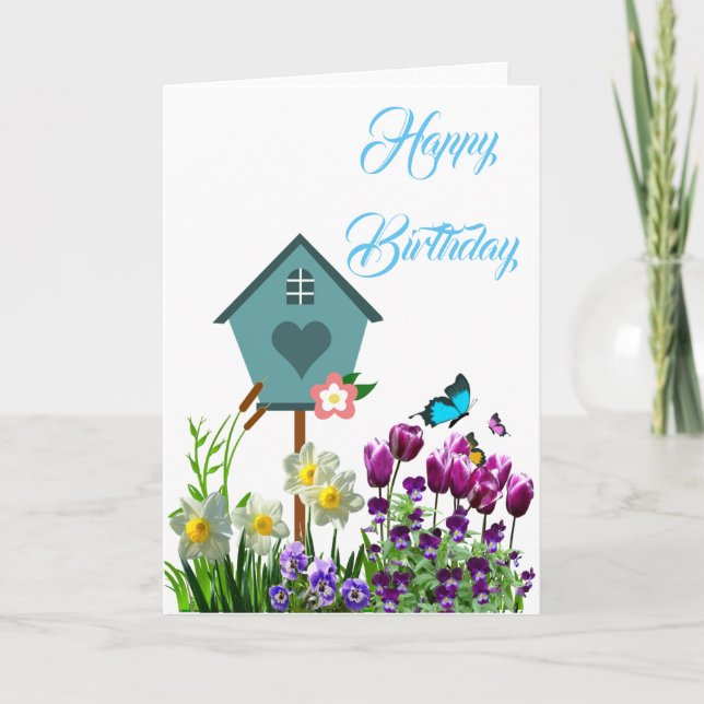 Papillon Flower Garden Carte de voeux Anniversaire (Devant)