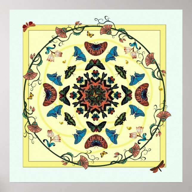 Papillon Garden Circulaire Abstraite Poster Imprim (Devant)