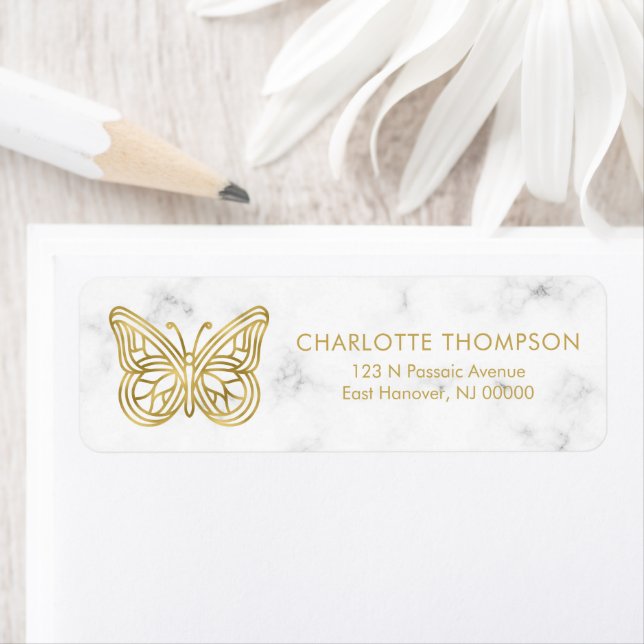 Papillon géométrique Marbre blanc et or (En situation)