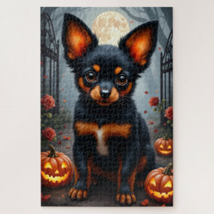 Papillon Gothic Garden Halloween Portrait Art Jigsaw Puzzle