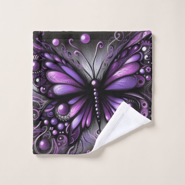 Papillon gothique blanc violet noir couleur (Gant de toilette)