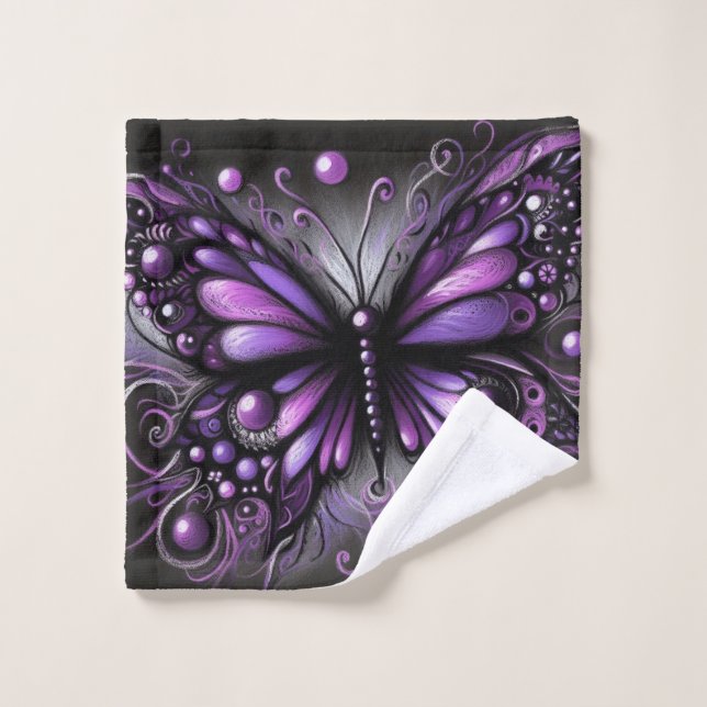 Papillon gothique blanc violet noir couleur (Gant de toilette)