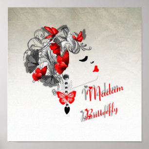 Papillon Hair Fashion Design Red Black Poster
