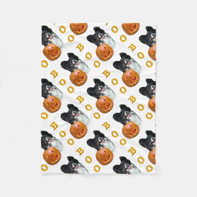Papillon Halloween BOO Fleece Blanket (Front)