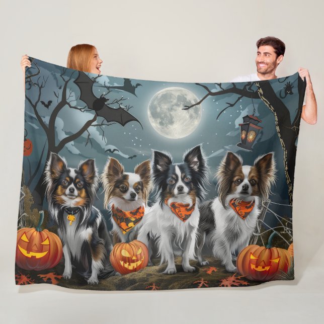 Papillon Halloween Spooky Fleece Blanket (In Situ)