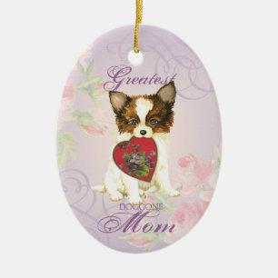 Papillon Heart Mom Ceramic Ornament