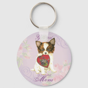 Papillon Heart Mom Keychain
