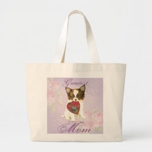 Papillon Heart Mom Large Tote Bag