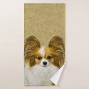 Papillon (Hound Tri) Painting - Original Dog Art Bath Towel Set