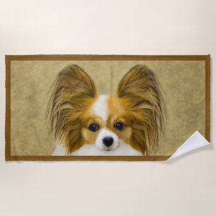 Papillon (Hound Tri) Painting - Original Dog Art Beach Towel