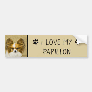 Papillon (Hound Tri) Painting - Original Dog Art Bumper Sticker