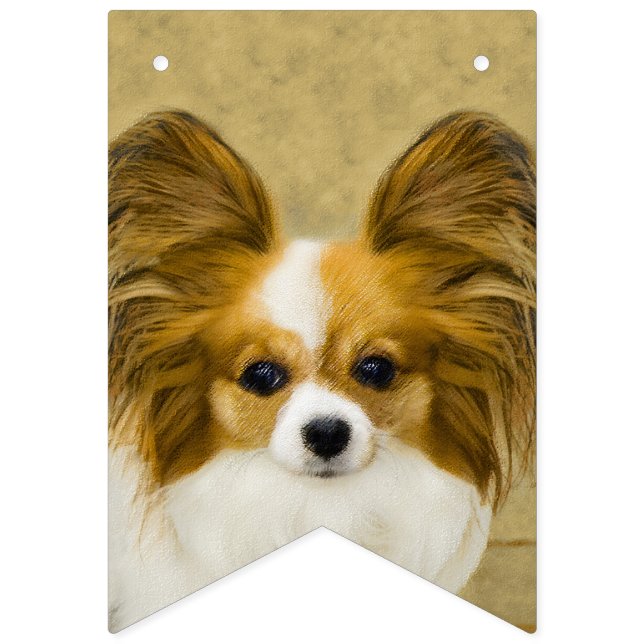 Papillon (Hound Tri) Painting - Original Dog Art Bunting Flags (First Flag)