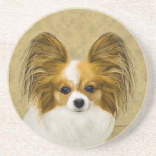 Papillon (Hound Tri) Painting - Original Dog Art Coaster