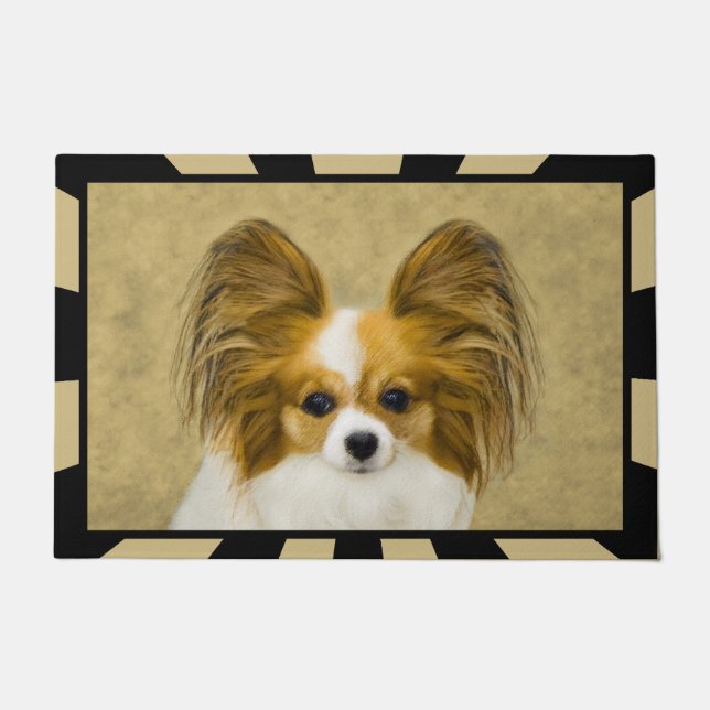 Papillon (Hound Tri) Painting - Original Dog Art Doormat (Front)