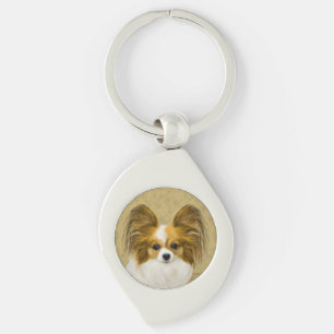 Papillon (Hound Tri) Painting - Original Dog Art Keychain
