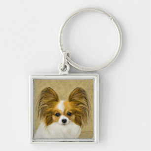 Papillon (Hound Tri) Painting - Original Dog Art Keychain